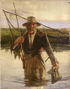 Fisherman carrying crampons
