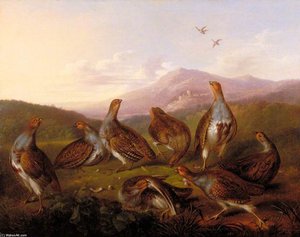 Partridges In A Moorland Landscape — George Philip Reinagle