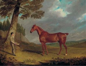 A Chestnut Hunter And A Groom In A Landscape — John Frederick Herring Senior