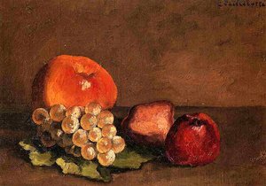 Peaches, Apples And Grapes On A Vine Leaf — Gustave Caillebotte