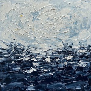 Monolithic Tides Of Midnight: A Sculptural Study In Melancholic Sea And Sky — Christian Noiret, Contemporary Abstract Painting