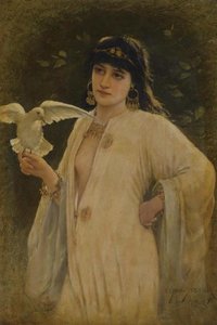 Jeune Fille Tenant Une Colombe. Huile Sur Panneau