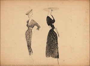 Drawing, two girls wearing black dress
