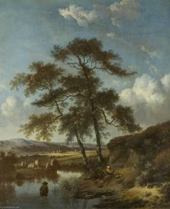 River Scene With Figures — Jan Jansz Wijnants
