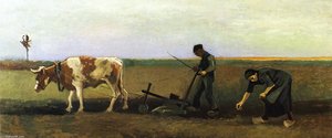 Ploughman With Woman Planting Potatoes — Vincent Van Gog, Post-impressionism