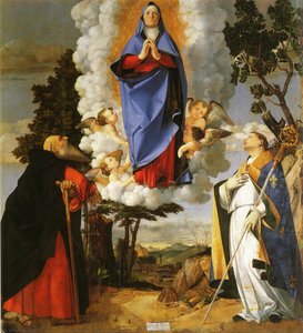 Asolo Altarpiece, Main Panel: Scene Of The Assumption With St. Anthony The Abbot And St. Louis Of Toulouse — Lorenzo Lotto