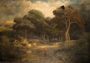 Landscape With Cattle And Women Feeding Hens — Edward Hargitt