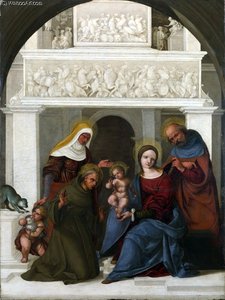 The Holy Family With Saint Francis — Lodovico Mazzolino