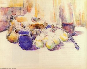 Título Traducido: Azul Jarra Y Botella De Vino — Paul Cézanne, Post-impressionism