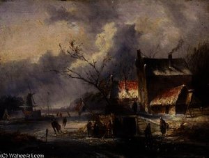 A Winter Landscape With Skaters — Jan Evert Morel, Romanticism