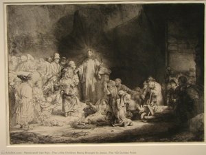 Die Kleinen Kinder Werden Zu Jesus Gebracht (das 100-gilder-druck) — Rembrandt Van Rijn, Baroque