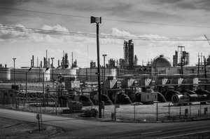 Warning Siren With Union Carbide Petrochemical Plant In Background; From West Bank Levee In Taft — Richard Sexton