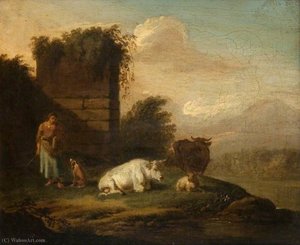 Landscape With Cattle And A Peasant Woman — Willem Romeijn