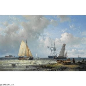 Dutch Barges In A Calm — Abraham Hulk Senior