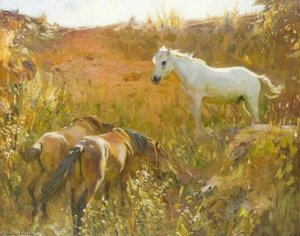 Ponis En Un Arenero, Colinas De Ringland, Norfolk — Sir Alfred James Munnings