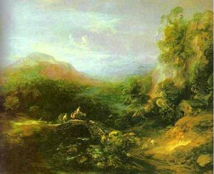 Paisaje Montañoso Con Campesinos Cruzando Un Puente — Thomas Gainsborough