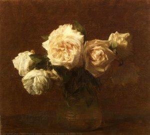 Yellow Pink Roses In A Glass Vase — Henri Fantin-latour, Realism