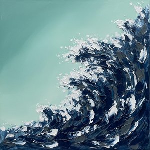 Turbulent Seafoam Surge: A Singular Study In Navy Impasto And Ethereal Motion — David Moreau, Abstract Expressionism