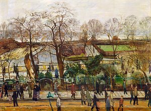 Crowds Walking through Bishop's Park, Fulham Football Ground