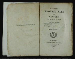 Lettres Provinciales Et Pensées Par Blaise Pascal. Nouvelle Édition, Augmentée, 1° D — Pascal Marthine Tayou