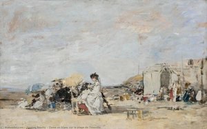 Dame En Blanc Sur La Plage De Trouville — Eugène Louis Boudin, Impressionism