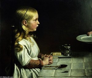Florence Cope Saying Grace At Dinnertime — Charles West Cope