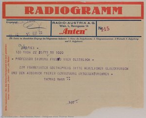 Telegram From Thomas Mann — Paul Thomas Mann