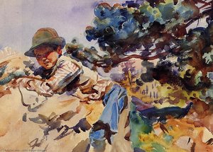 Boy On A Rock — John Singer Sargent, Impressionistic Landscape