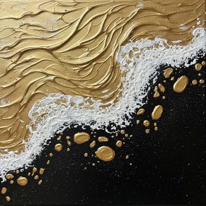 Gilded Turbulence: A Monumental Surge Of Molten Gold And Midnight Void — David Moreau, Plaster & Texture Art