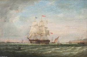 A Man-of-war And Other Shipping In Harbour — Adolphus Knell