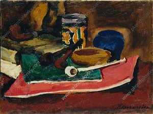 Still Life. Pink Notebook And Handset. — Pyotr Konchalovsky