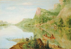 View On The Wisconsin River, Winnebago Shooting Ducks — George Catlin