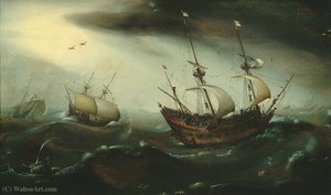 Schepen op een woelige zee - (1610 - (1618))