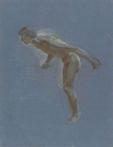 A Male Nude, Leaning Forward, Holding A Bar — Adolf Hiremy Hirschl