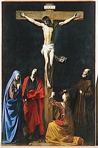 LE CHRIST EN CROIX, LA VIERGE, LA MADELEINE, SAINT JEAN ET SAINT VINCENT DE PAUL