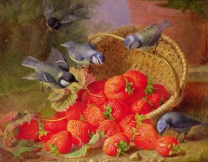 Still Life With Strawberries And Bluetits — Eloise Harriet Stannard