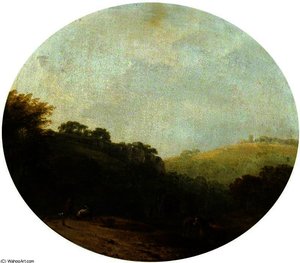 Figures And Horses In A Rural Landscape — Richard Wilson