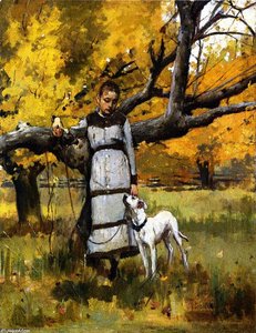Young Girl With Dog — Theodore Robinson