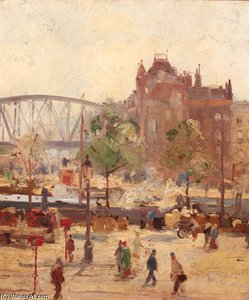 A Busy Quay, Rotterdam — August Willem Van Voorden