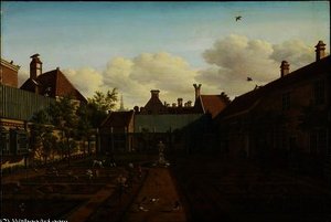 View of a town house garden in The Hague,