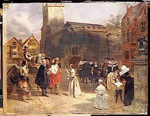 CHARLES 1ER RECEVANT UNE ROSE DES MAINS D'UNE JEUNE FILLE, AU MOMENT OU IL EST CONDUIT PRISONNIER AU CHATEAU DE CARISBROOK