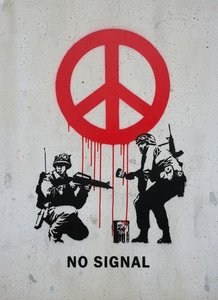 Echoes Of Silence: A Monumental Stencil Of Crimson Peace And Shadowed Solitude — Gabriel Lefèvre
