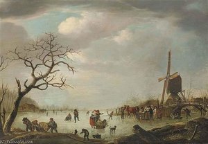 Patineurs Près D'un Moulin — Andries Vermeulen