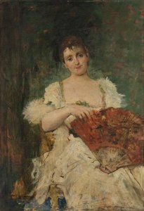 Dame À L'éventail Rouge — Jules Elie Delauney