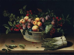 Still Life With A Basket Of Fruit And A Bunch Of Asparagus — Louise Moillon