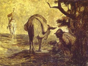 Sancho Pansa Going For A Call Of Nature — Honoré Daumier