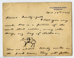 Notecard From Theodore Roosevelt To Quentin Roosevelt — Theodore Roosevelt Jr.