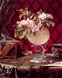 Still Life With Apple Blossoms In A Nautilus Shell — Martin Johnson Heade