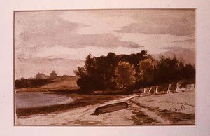 Landscape With Log On Beach, (painting) — Edward Mitchell Bannister