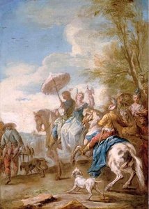An Elegant Hawking Party (study) — Charles-andré Van Loo